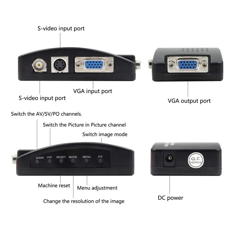 HDSUNWSTD Portable BNC to VGA Video Converter Composite S-Video Input to PC VGA Out Adapter Digital Switch Box for PC MACTV Camera DVD DVR - Image 5